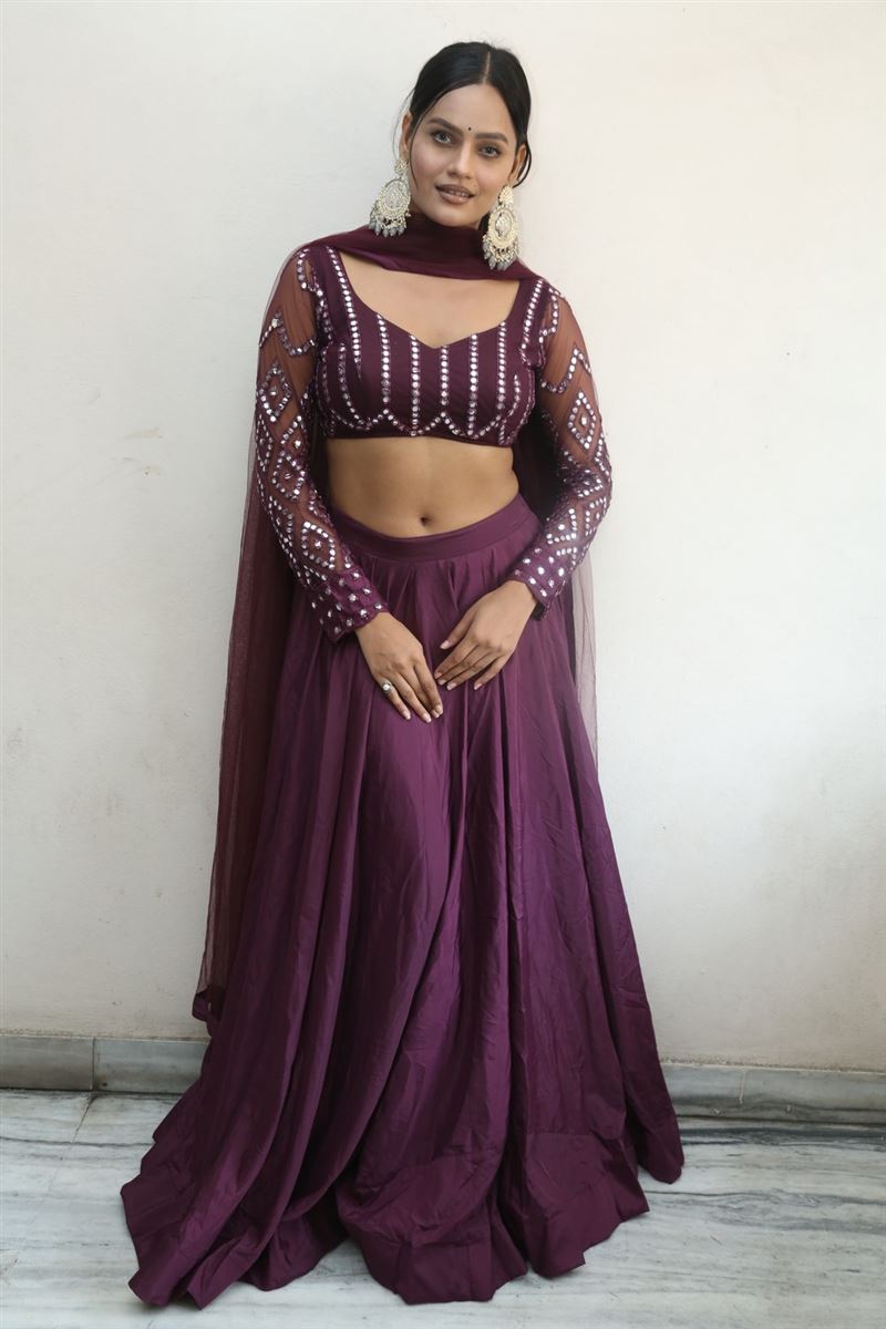 Telugu Actress Preeti Goswami Stills in Maroon Lehenga Choli